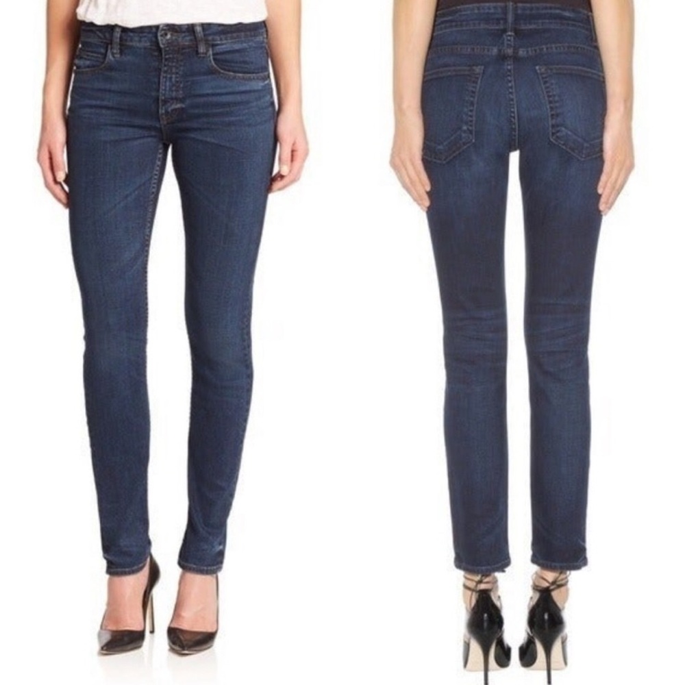 Helmut Lang Women’s Mid-Rise Ankle Skinny Jeans Dark Indigo Wash Size 28 Stretch